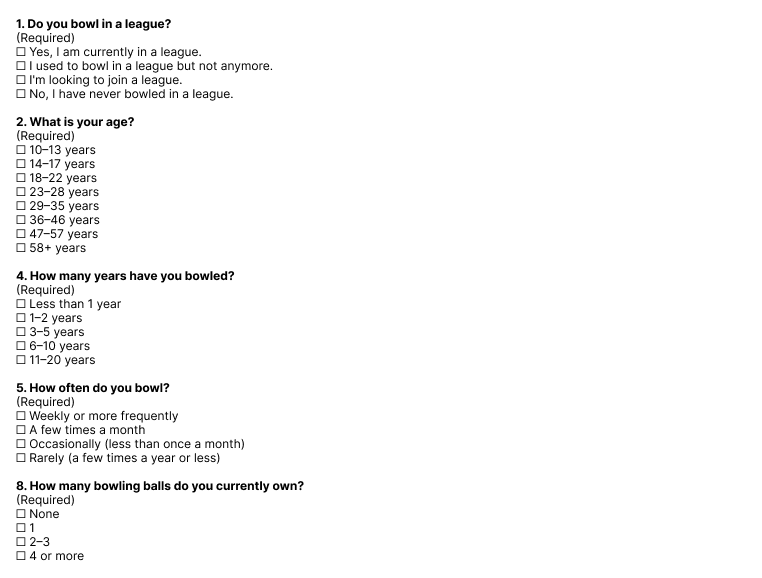 Participant background survey questions